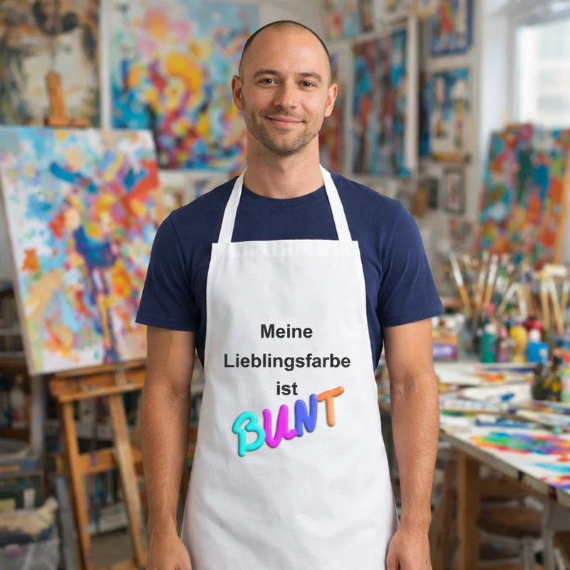 Robuste Künstlerschürze – "Meine Lieblingsfarbe ist BUNT"