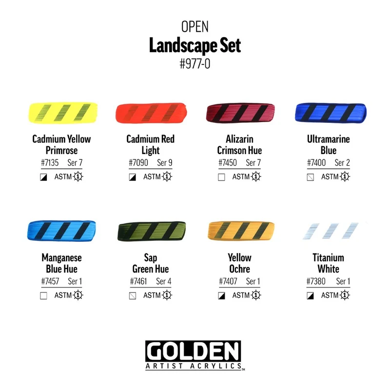 GOLDEN Open Landschafts-Set (7x22ml Grundfarben, 59ml Weiß, Verdünner)