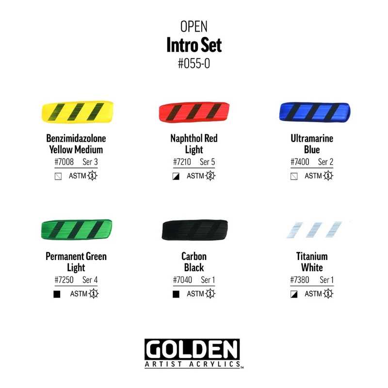 GOLDEN Open Intro-Set (6 Grundfarben + Verdünner)