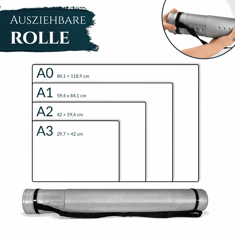 Artina Posterrolle A0 Transportrolle 60–100 cm Schwarz/Weiß/Silber Archiva