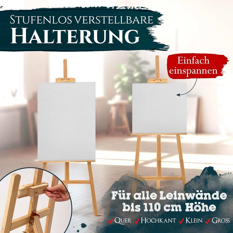 Artina 25tlg. Künstler Acrylfarben Malset Corsica mit Tessin Holz Staffelei 150 cm