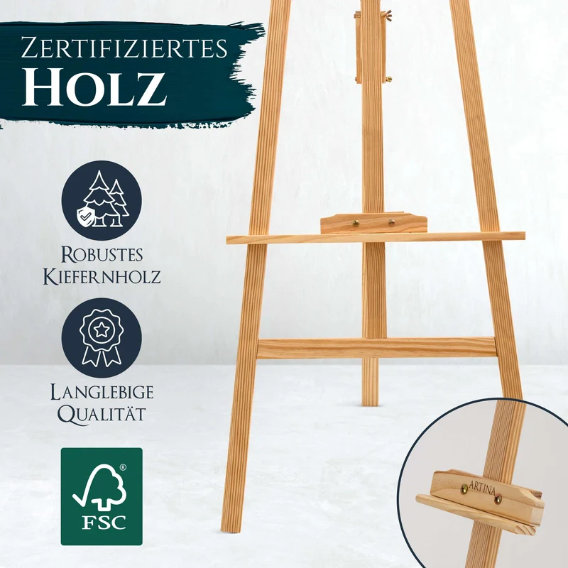 Artina Akademiestaffelei Tessin FSC® Kiefernholz 150/175/195 cm Holzstaffelei Höhenverstellbar