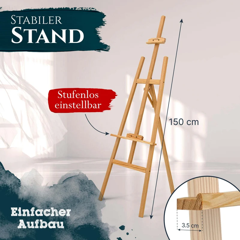 Artina Akademiestaffelei Tessin FSC® Kiefernholz 150/175/195 cm Holzstaffelei Höhenverstellbar