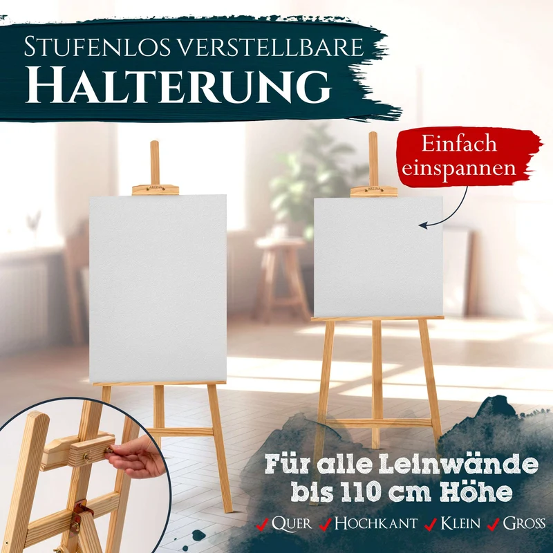 Artina Akademiestaffelei Tessin FSC® Kiefernholz 150/175/195 cm Holzstaffelei Höhenverstellbar