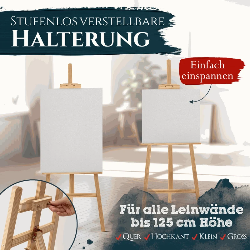 Artina Akademiestaffelei Tessin FSC® Kiefernholz 150/175/195 cm Holzstaffelei Höhenverstellbar