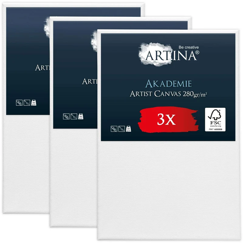 Artina 3er Set Leinwand auf Keilrahmen 280g/m² Akademie Qualität FSC® - div Größen