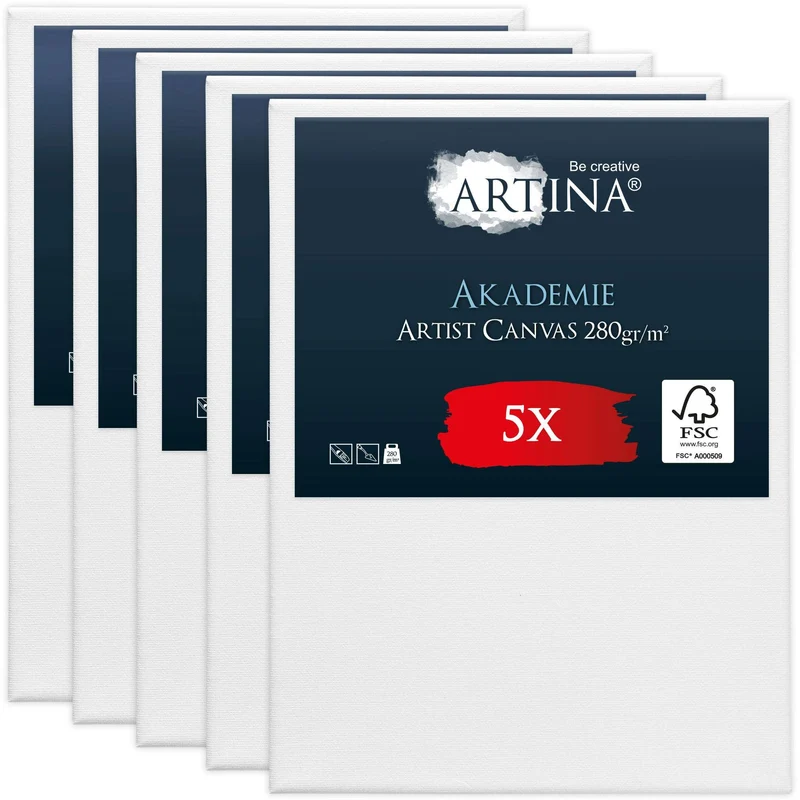 Artina 5er Set Leinwand auf Keilrahmen 280g/m² Akademie Qualität FSC® - div Größen