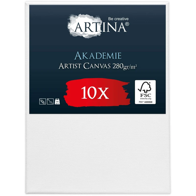Artina 10er Set Leinwand auf Keilrahmen 280g/m² Akademie Qualität FSC® - div Größen