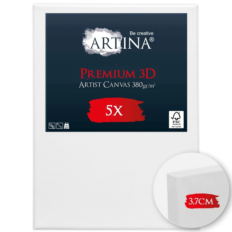 Artina 5er Set Premium 3D Leinwand auf Keilrahmen 380g/m² - div Größen