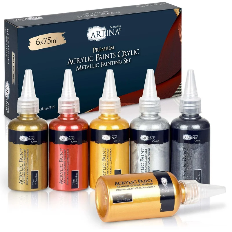 6er Set Artina Metallic Crylic Acrylfarben 6x75ml, 6x150ml Acryl Malfarbe