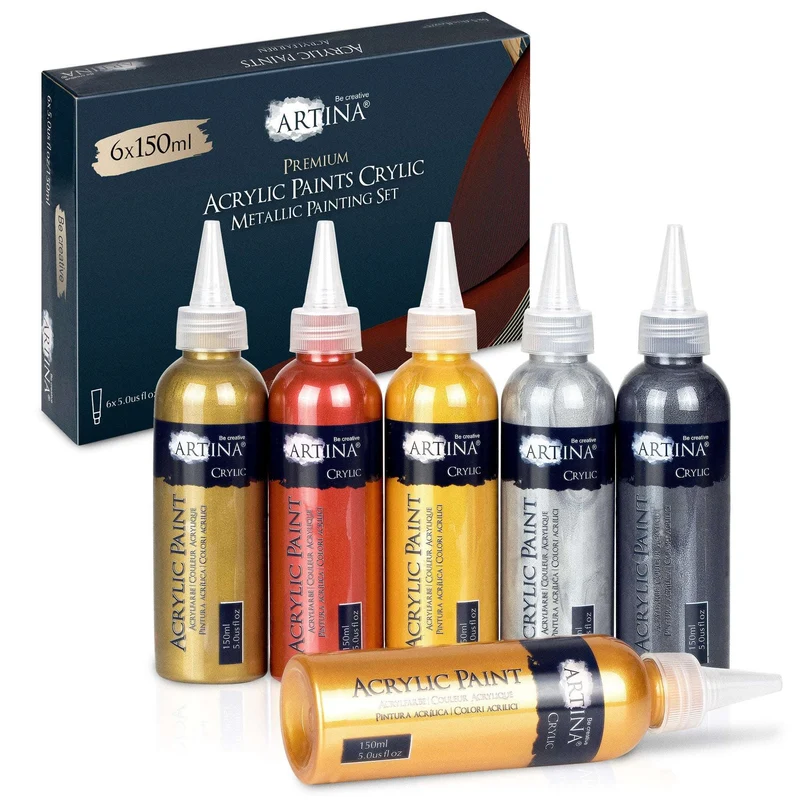 6er Set Artina Metallic Crylic Acrylfarben 6x75ml, 6x150ml Acryl Malfarbe