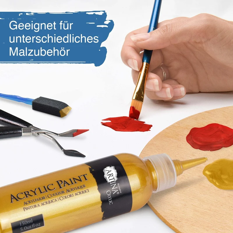 6er Set Artina Metallic Crylic Acrylfarben 6x75ml, 6x150ml Acryl Malfarbe