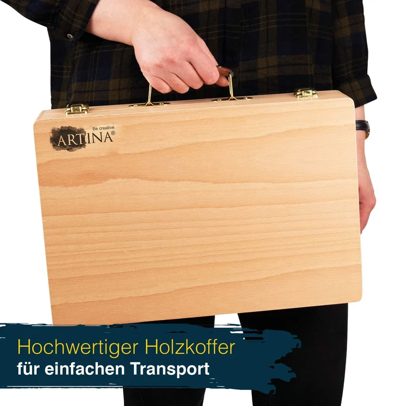 Artina 127tlg Holzkoffer Malset Bologna mit Acryl, Pinsel, Stifte uvm