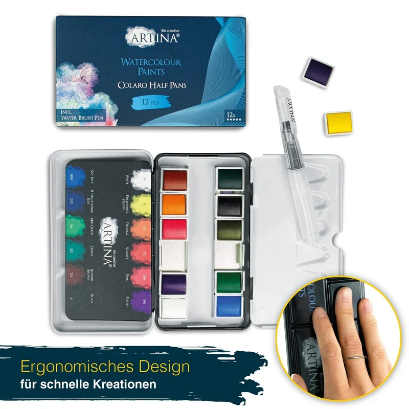 Artina Colaro Aquarellfarben Malkasten Set inkl. Wassertankpinsel