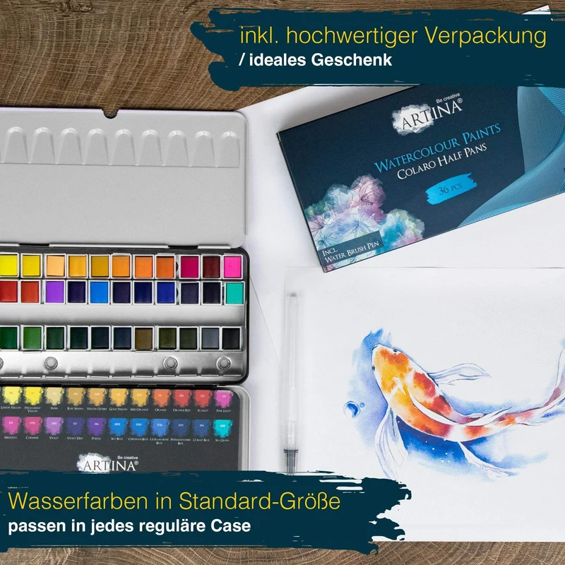 Artina Colaro Aquarellfarben Malkasten Set inkl. Wassertankpinsel