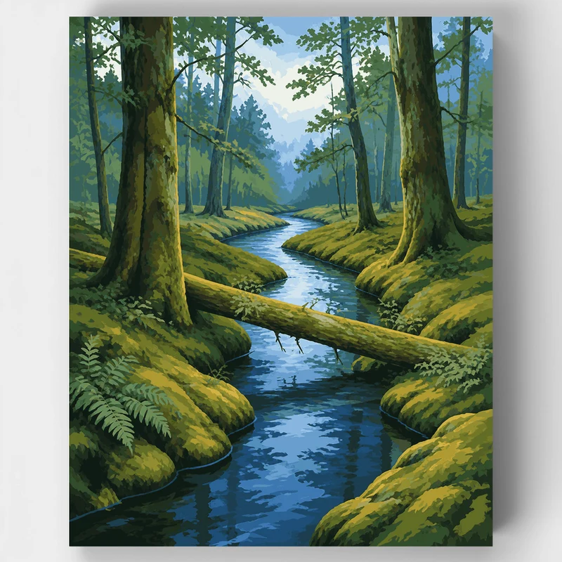 Fallen Log Forest Stream - Paint by Numbers Kit