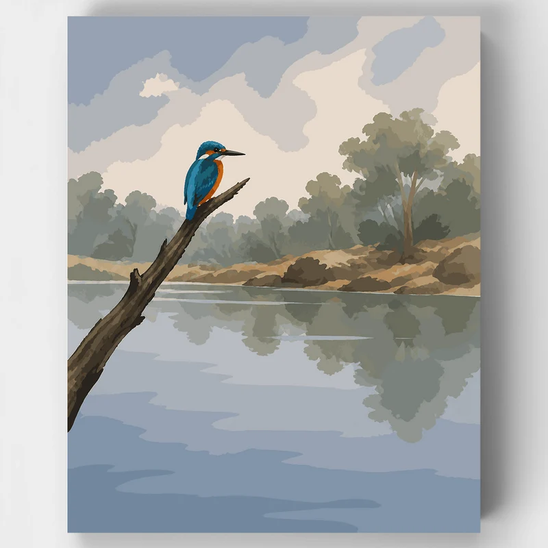 Kingfisher's Quiet Perch - Paint by Numbers Kit