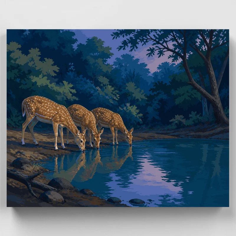 Deer at Twilight Pool - Paint by Numbers Kit
