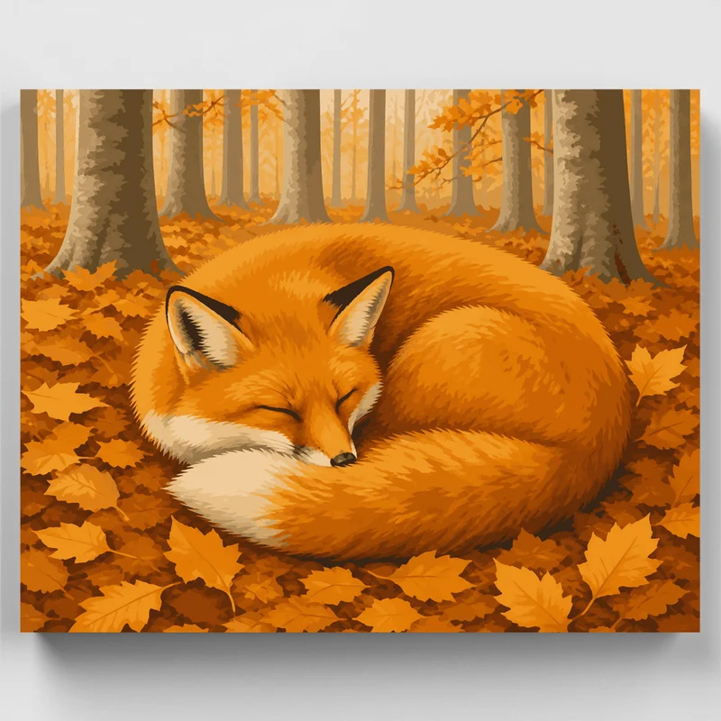 Sleeping Fox in Autumn Leaves - Paint by Numbers Kit