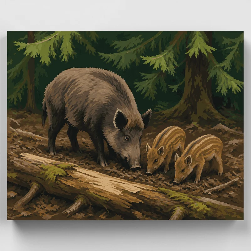 Wild Boar Family - Paint by Numbers Kit