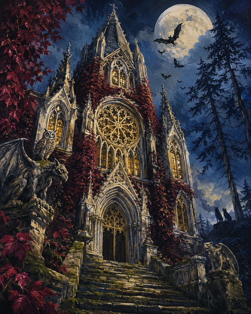 Malen nach Zahlen – Schatten der gotischen Kirche