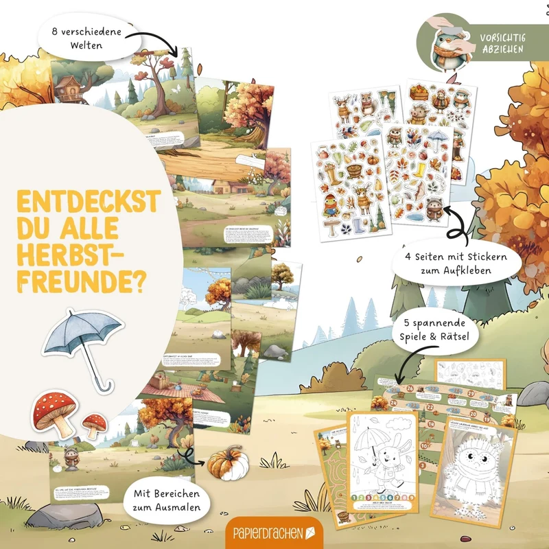 Papierdrachen Mein kreatives Herbstwelt Heft - Malen, Rätseln, Stickern
