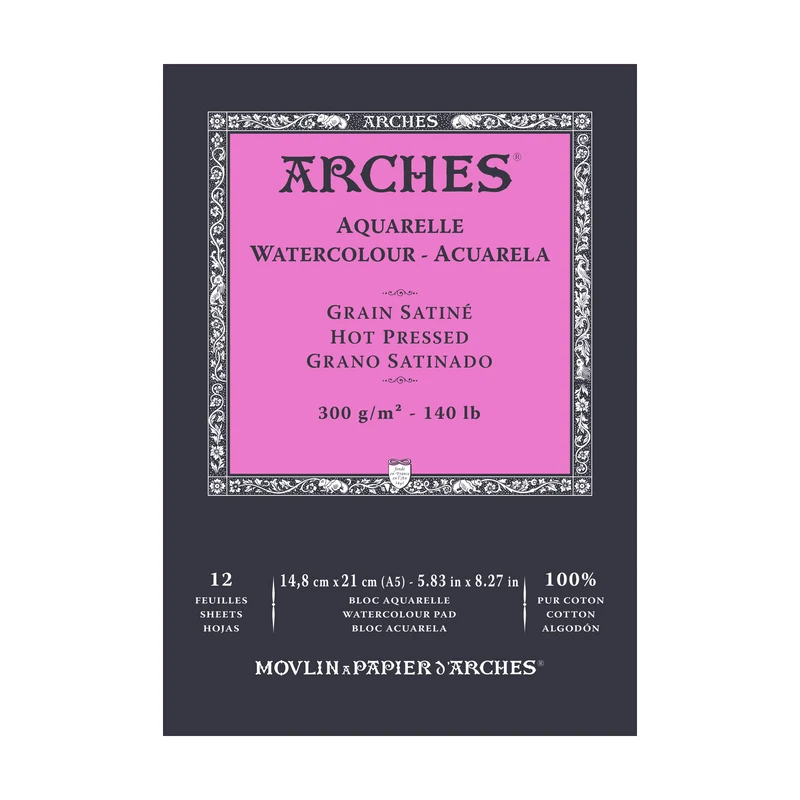 ARCHES акварелен блок гладък HP натурално бял 300 g/m² A5 – A3 - 12 листа
