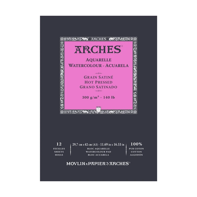 ARCHES akvarelni blok gladek HP naravno bela 300 g/m² A5 – A3 - 12 listov