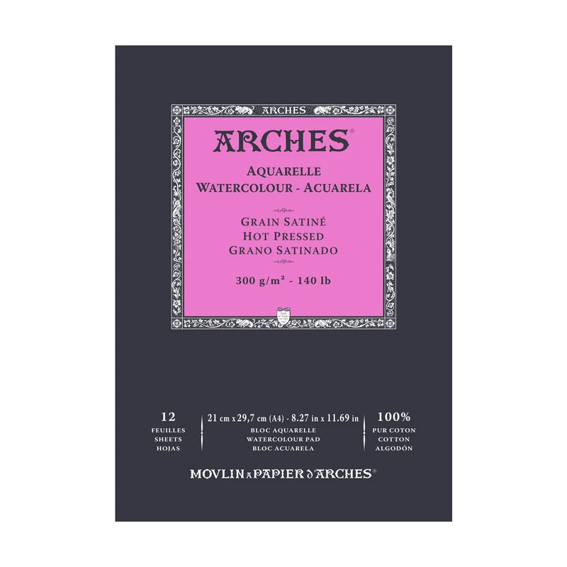 ARCHES akvarelni blok gladek HP naravno bela 300 g/m² A5 – A3 - 12 listov