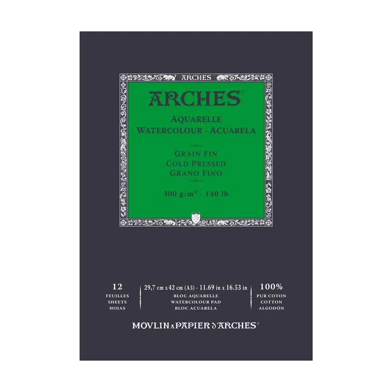 Μπλοκ ακουαρέλας ARCHES Cold Pressed φυσικό λευκό 300 g/m² - 12 φύλλα (μεγέθη A5 – A3)