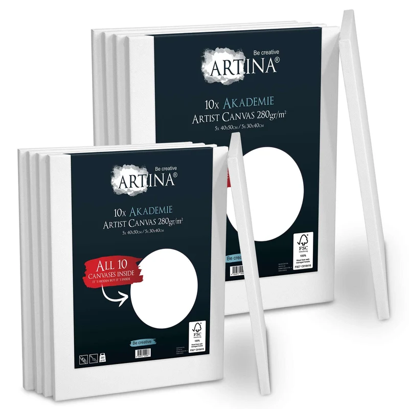 10er Set Artina Akademie 280g/m² Keilrahmen 30x40cm & 40x50cm FSC®-zertifiziert