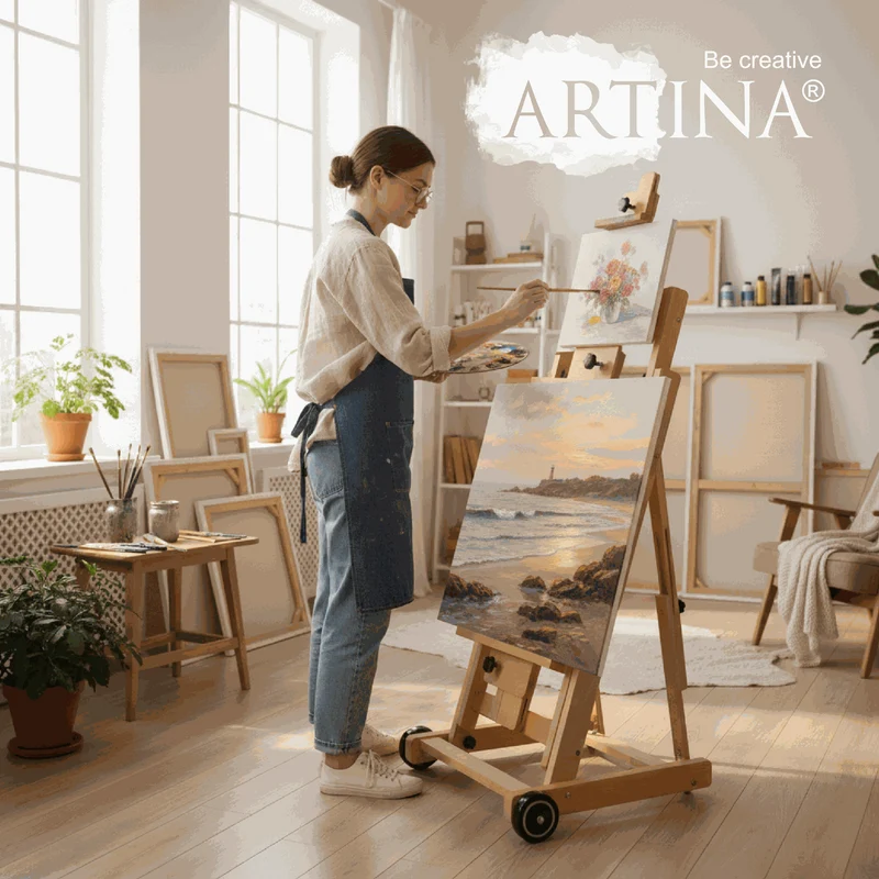 Artina Studiostaffelei Staffelei Bordeaux aus massivem Buchen-Holz