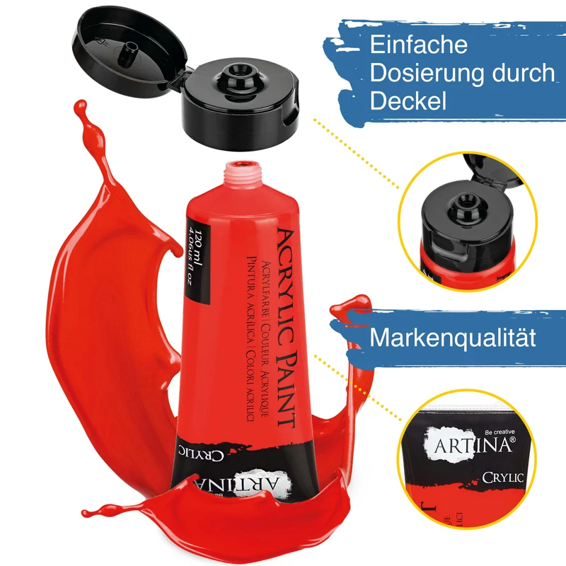 Artina Crylic Acrylfarben Set Künstler-Malfarbe mit 24x120ml