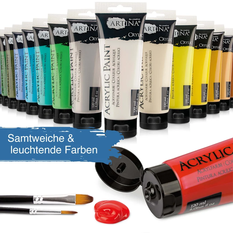 Artina Crylic Acrylfarben Set Künstler-Malfarbe mit 24x120ml