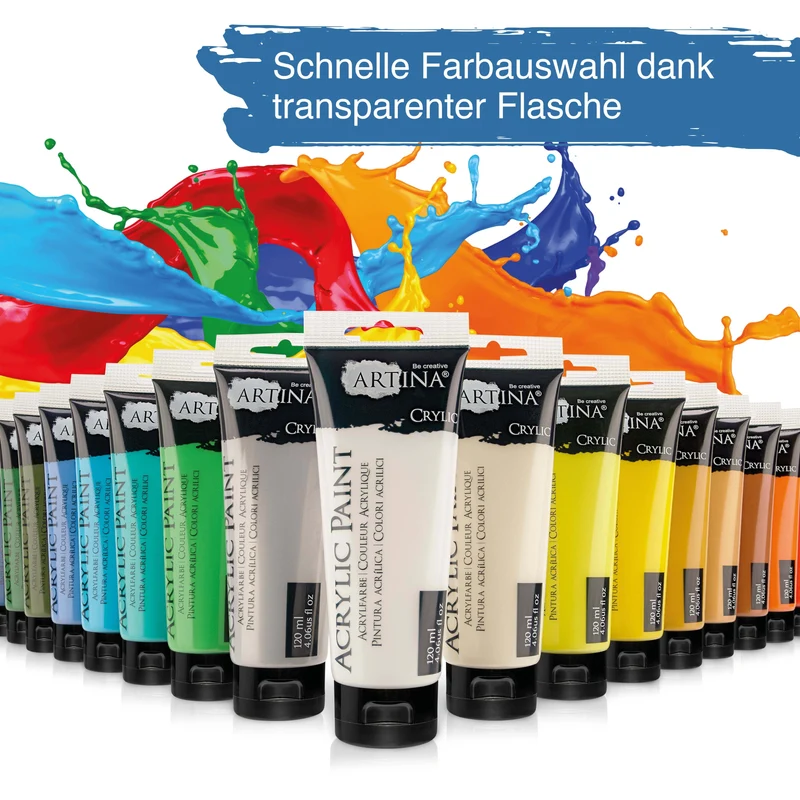 Artina Crylic Acrylfarben Set Künstler-Malfarbe mit 24x120ml
