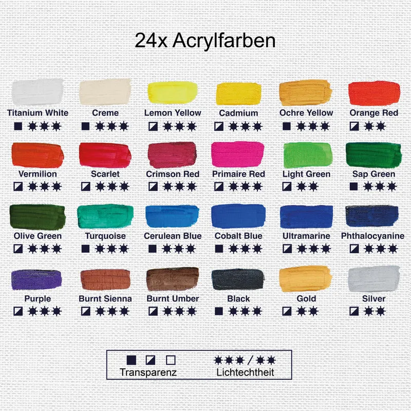 Artina Crylic Acrylfarben Set Künstler-Malfarbe mit 24x120ml