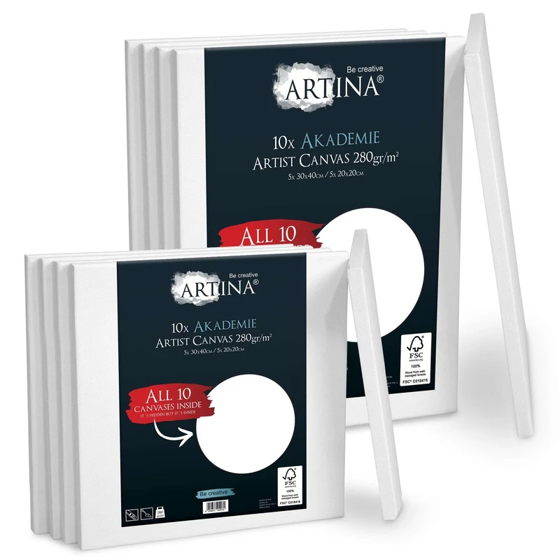10er Set Artina Akademie 280g/m² Keilrahmen 20x20cm & 30x40cm FSC®-zertifiziert