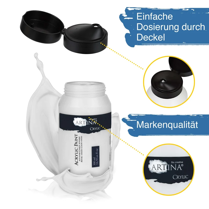 Artina Acrylfarbe Schwarz Weiss 500ml 1000ml Crylic