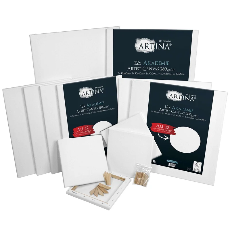 Artina 12er FSC® Keilrahmen Set Akademie 280g/m² in verschiedenen Größen