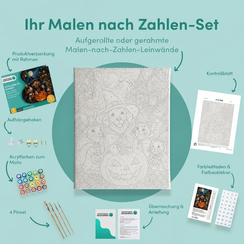 Malen nach Zahlen – Haustiere feiern Geisternacht