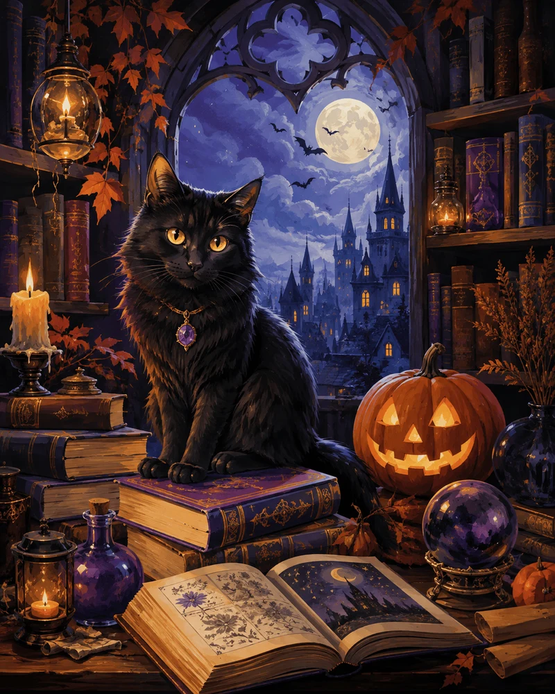 Malen nach Zahlen – Die Katze in der Zauberbibliothek