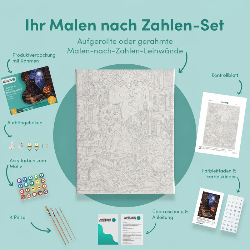 Malen nach Zahlen – Die Katze in der Zauberbibliothek