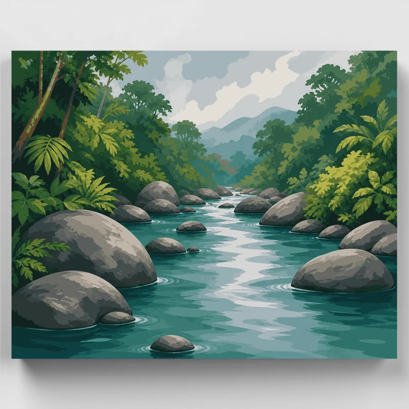 Boulder-Studded Rainforest Stream - Paint by Numbers Kit