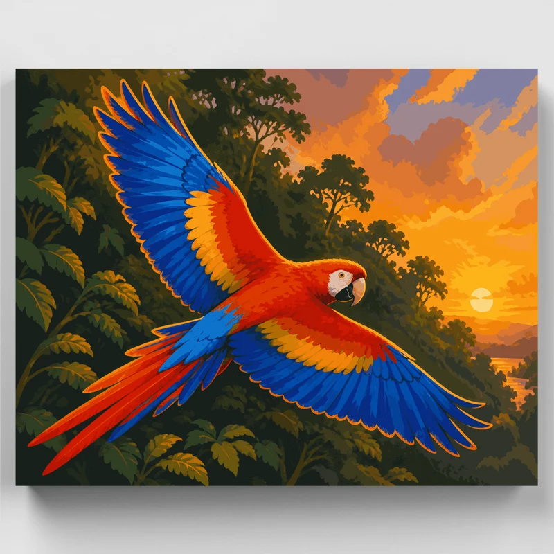 Scarlet Macaw in Flight - Paint by Numbers Kit