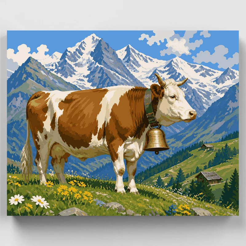 Alpine Cow with Bronze Bell - Paint by Numbers Kit