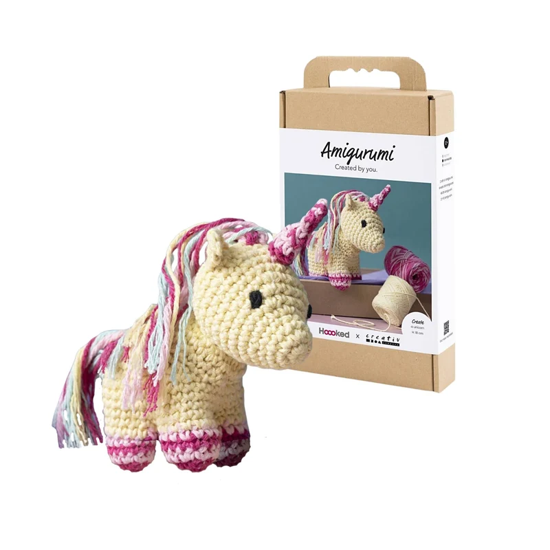 Creativ Company | Amigurumi Einhorn Häkelset DIY Baumwolle hellgelb regenbogenfarben