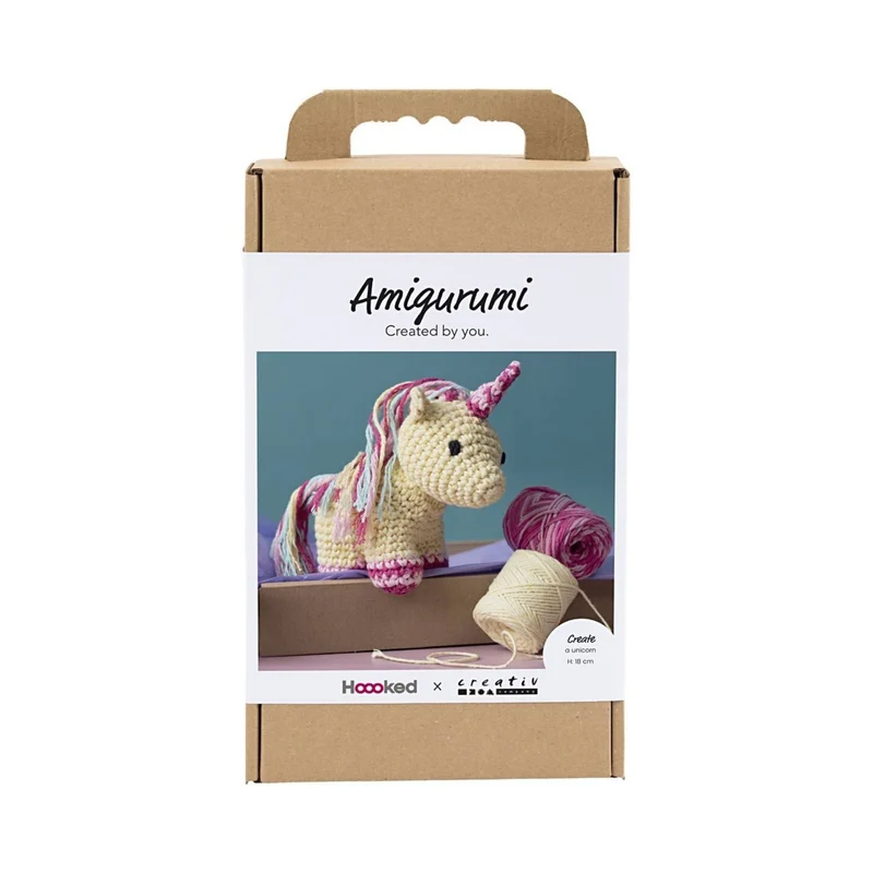 Creativ Company | Amigurumi Einhorn Häkelset DIY Baumwolle hellgelb regenbogenfarben