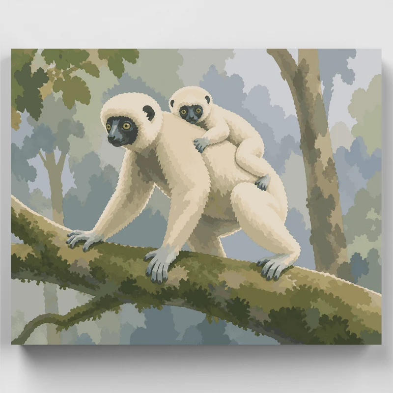 Sifaka Mother and Baby - Paint by Numbers Kit
