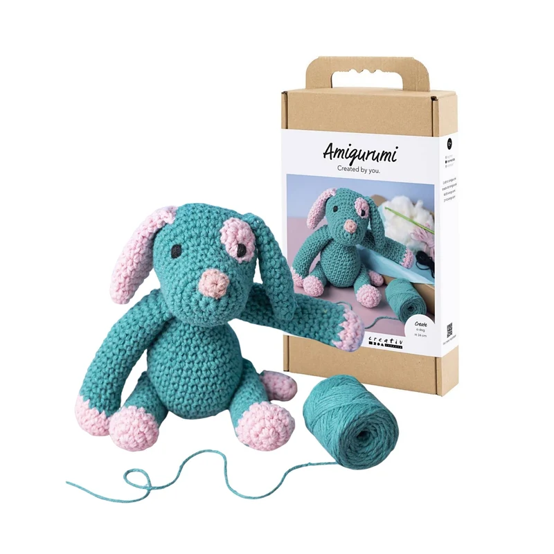 Creativ Company | Amigurumi Welpe Häkelset DIY Baumwolle pastellpink dunkeltürkis