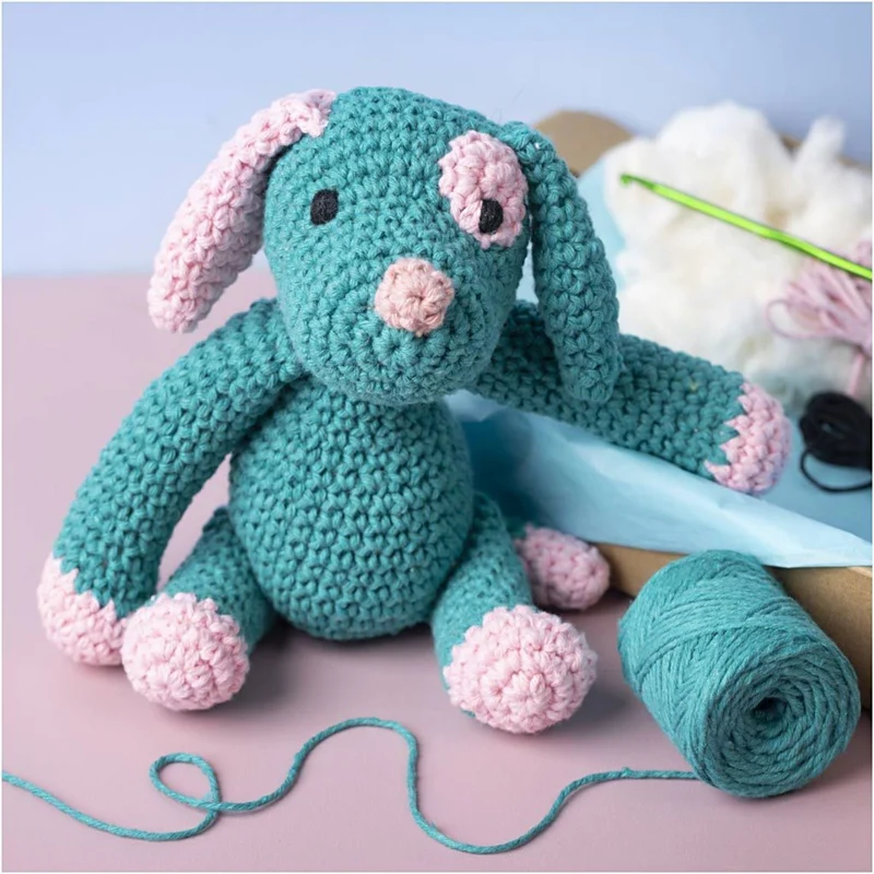 Creativ Company | Amigurumi Welpe Häkelset DIY Baumwolle pastellpink dunkeltürkis
